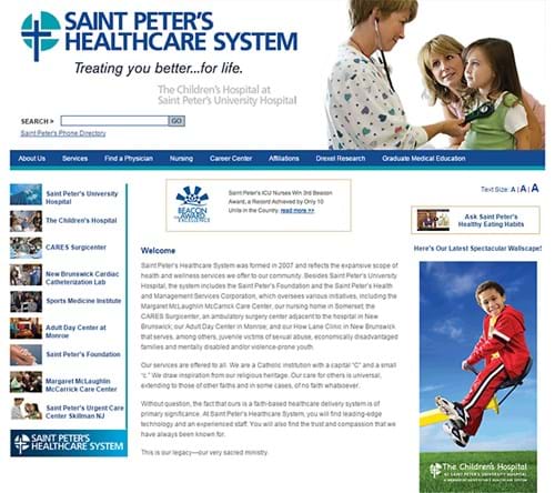 St. Peter's website pre-redesign